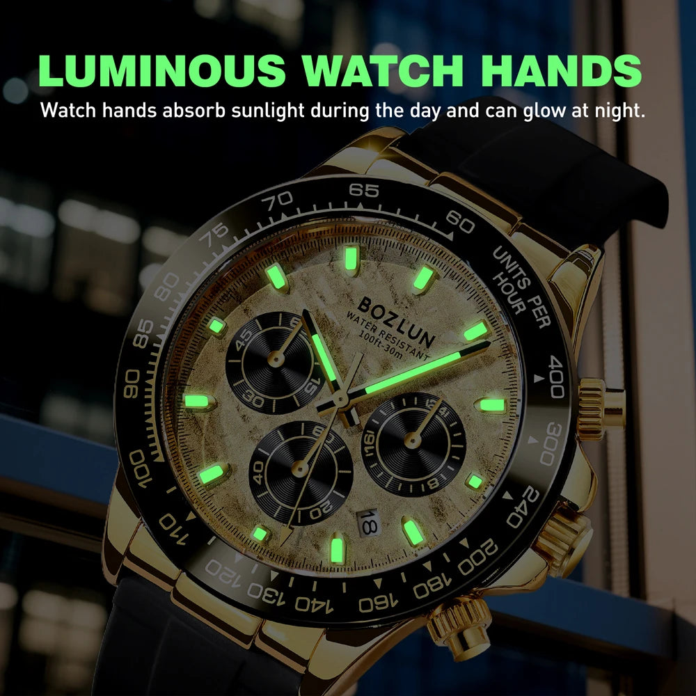 BOZLUN Luxury Movement Quartz Watches For Men Women Chronograph Wristwatch Fashion Luminous Hands Waterproof Watch Reloj Hombre