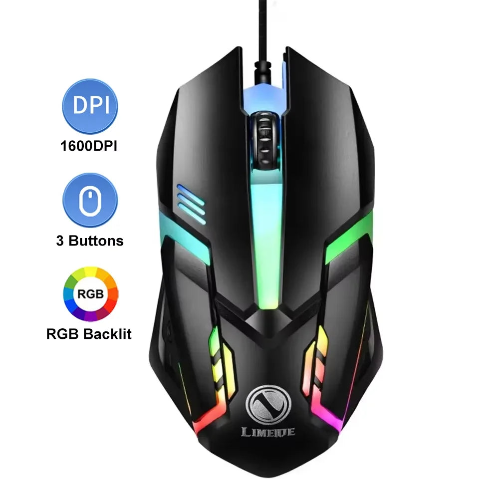 KEBIDUMEI 6 Buttons USB Wired Mouse 6 Levels up to 7200DPI Mouse Ergonomic Gaming Mouse Plug and Play For Laptop Windows MacOS