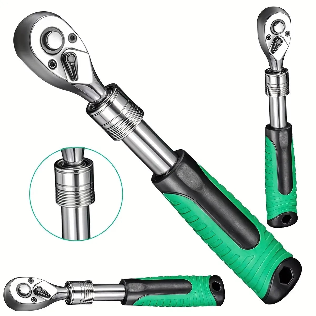 1/4,3/8,1/2 Inch Drive Socket Ratchet Wrench Extendable Handle Wrench 72-Tooth Quick-Release Reversible