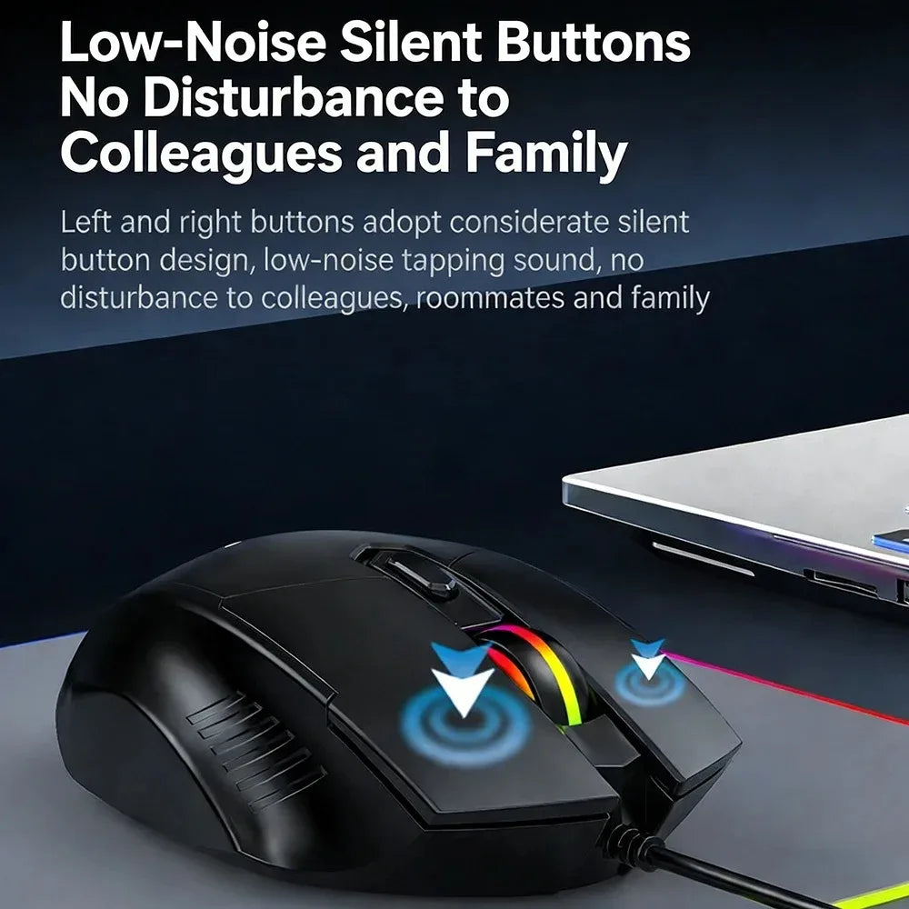KEBIDUMEI 6 Buttons USB Wired Mouse 6 Levels up to 7200DPI Mouse Ergonomic Gaming Mouse Plug and Play For Laptop Windows MacOS