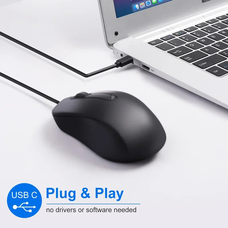 Mouse Lenovo Wired Mouse Type-C Plug Ergonomic Design Tablet Notebook Office Optical Silent Mouse For PC Android IOS