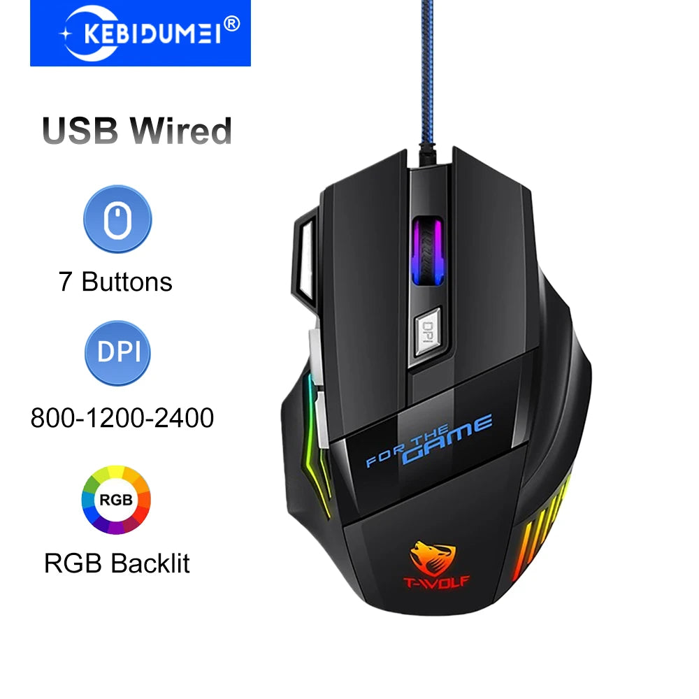 KEBIDUMEI 6 Buttons USB Wired Mouse 6 Levels up to 7200DPI Mouse Ergonomic Gaming Mouse Plug and Play For Laptop Windows MacOS