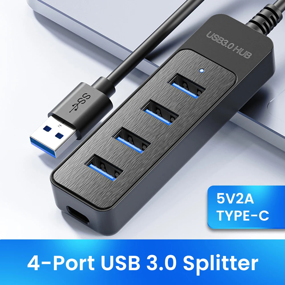 4 Ports USB 3.0 2.0 Hub Multi USB Splitter Hub Type C Power Adapter Multiple Expander High Speed For Laptop Computer Accessories