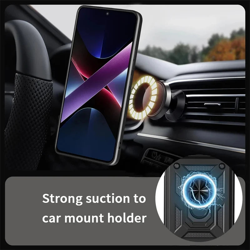 Shockproof Armor Case For Mi POCO M7 4G Car Holder Phone Cover Camera Lens Protection Fundas