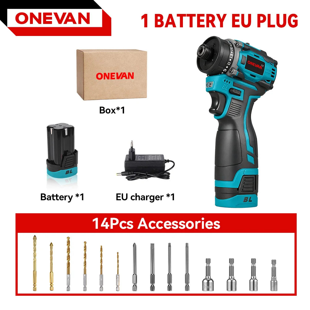 Onevan 3 em 1 450w chave de fenda elétrica sem escova sem fio portátil multifuncional perfuração ferramenta reparo doméstico com bateria 