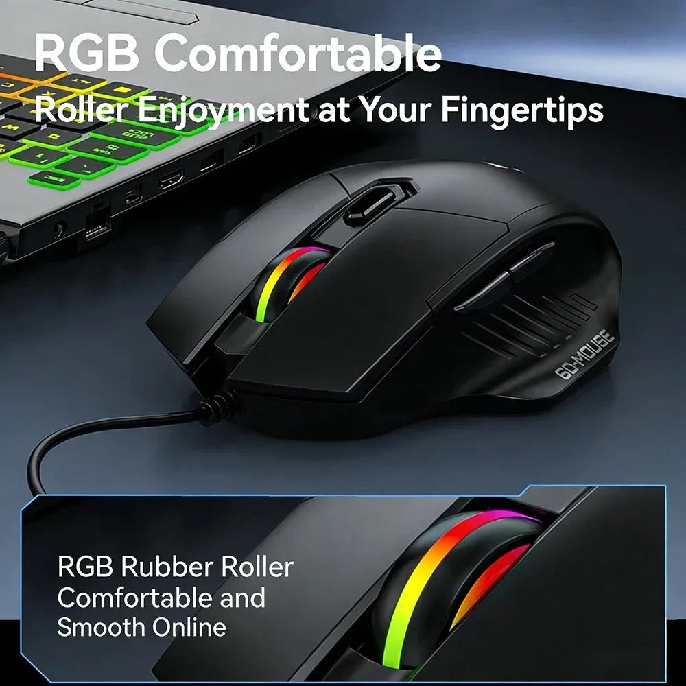 KEBIDUMEI 6 Buttons USB Wired Mouse 6 Levels up to 7200DPI Mouse Ergonomic Gaming Mouse Plug and Play For Laptop Windows MacOS