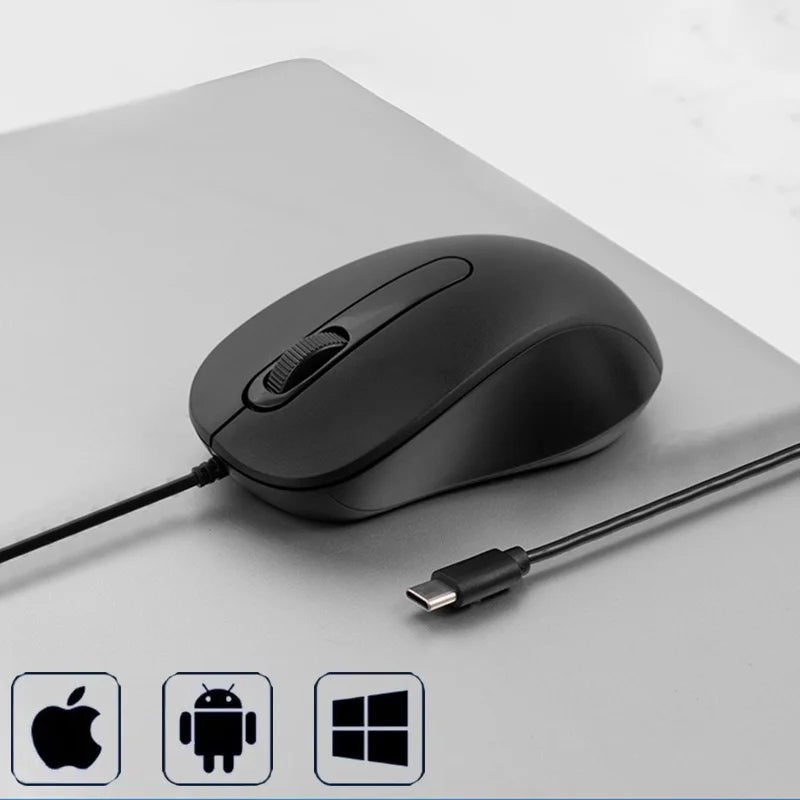 Mouse Lenovo Wired Mouse Type-C Plug Ergonomic Design Tablet Notebook Office Optical Silent Mouse For PC Android IOS