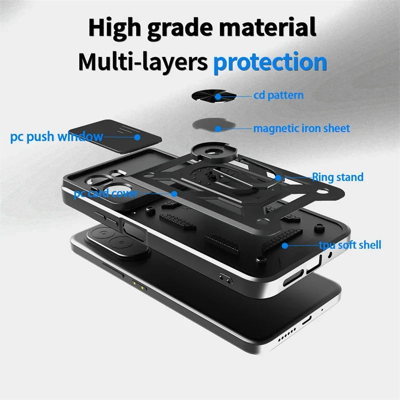 Shockproof Armor Case For Mi POCO M7 4G Car Holder Phone Cover Camera Lens Protection Fundas