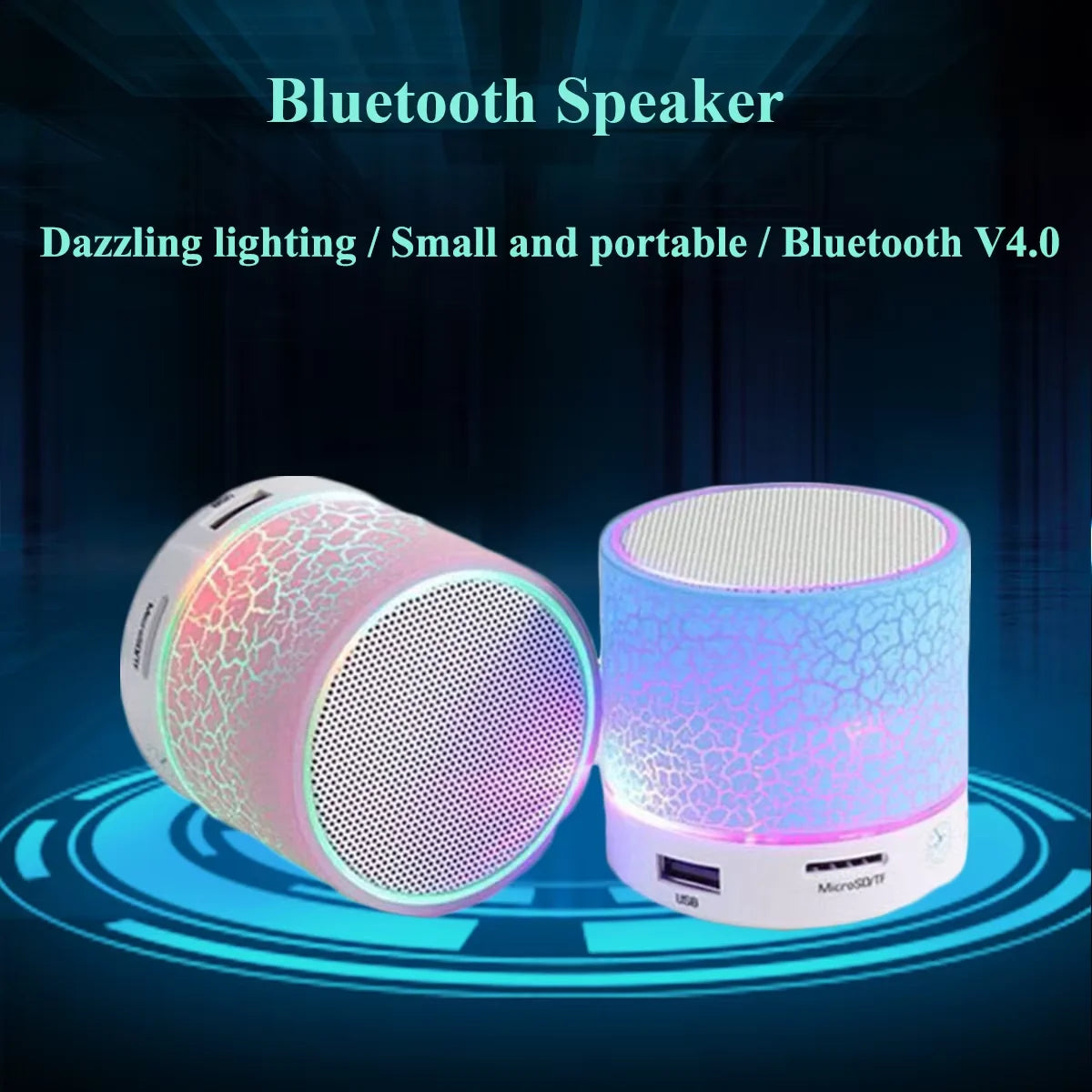 Mini Portable Bluetooth Speaker Car Audio Music Dazzling Crack LED Wireless Bluetooth 4.1 Subwoofer Speaker TF Card