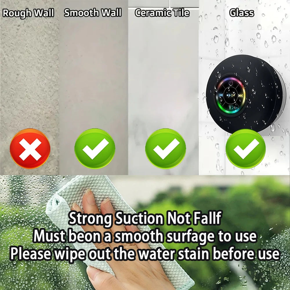 IPX4 Waterproof Bluetooth Speaker With Colorful LED Lights Strong Suction Cup Portable Mini Bluetooth Speaker For Outdoor Show